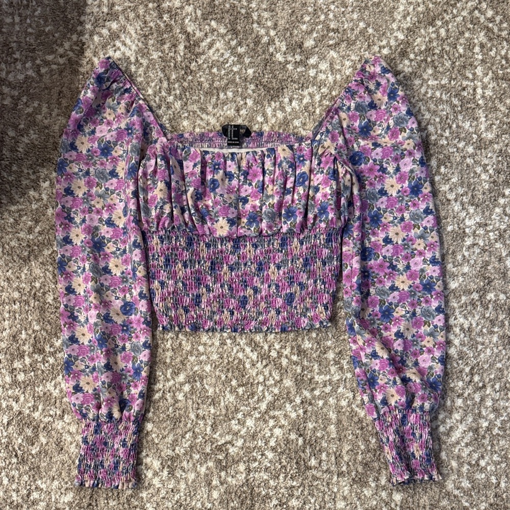 Forever 21 Floral Smocked Blouse - Pink and Purple